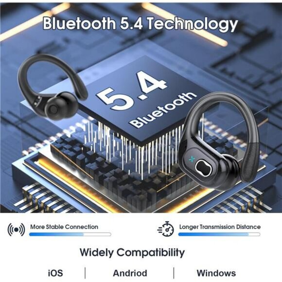 Wireless Earbuds Bluetooth 5.4 Earhooks Noise Cancelling Waterproof Sport - Picture 4 of 7